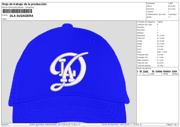 Diseño de los Dodgers para gorra 3D puff - Image 2