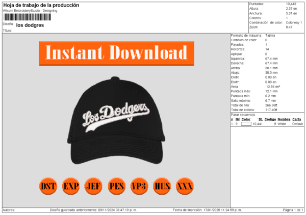 Diseño de los Dodgers para gorra 3D puff classic - Image 2