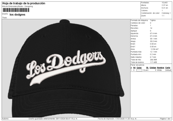 Diseño de los Dodgers para gorra 3D puff classic - Image 3