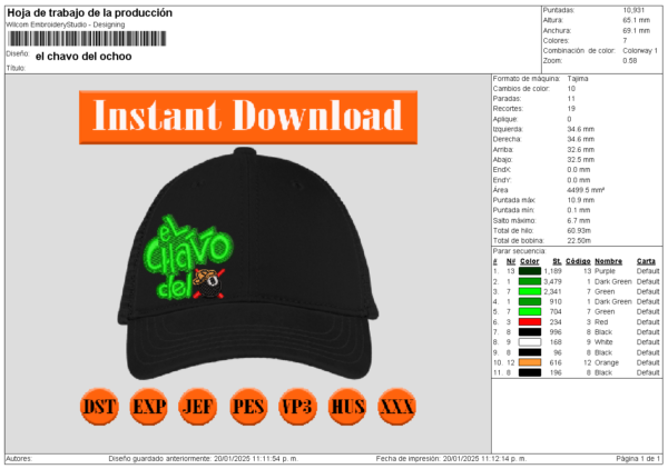 Diseño para Gorra de Chavo del ocho Letras - Image 2