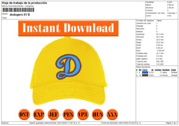 Diseño de los Dodgers para gorra Puff 3D - Image 3