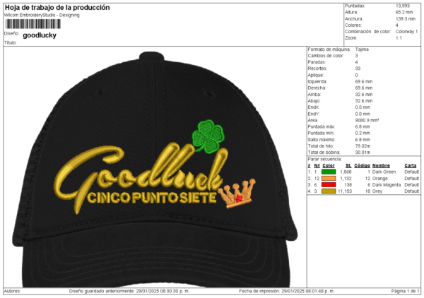 Diseño para Gorra de Goodluck 5.7 - Image 2