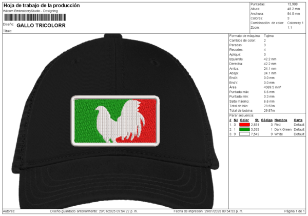 Diseño para Gorra de Gallo tricolor - Image 2